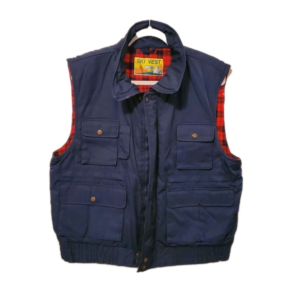 Vtg Royal Choice Ski Vest XL Canvas Utility Hunting Plaid Lined 80s 90s Gorpcore